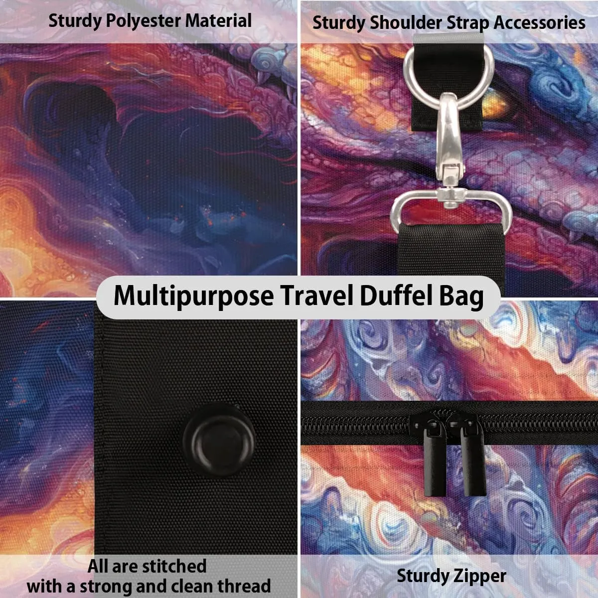 Travel Duffel Bag, Galaxy Animal Evil Dragon Sports Tote Gym Bag Foldable Western Aztec Weekender Bag Carry on Luggage Handle Bag Overnight Shoulder Bag for Women Men,A-254