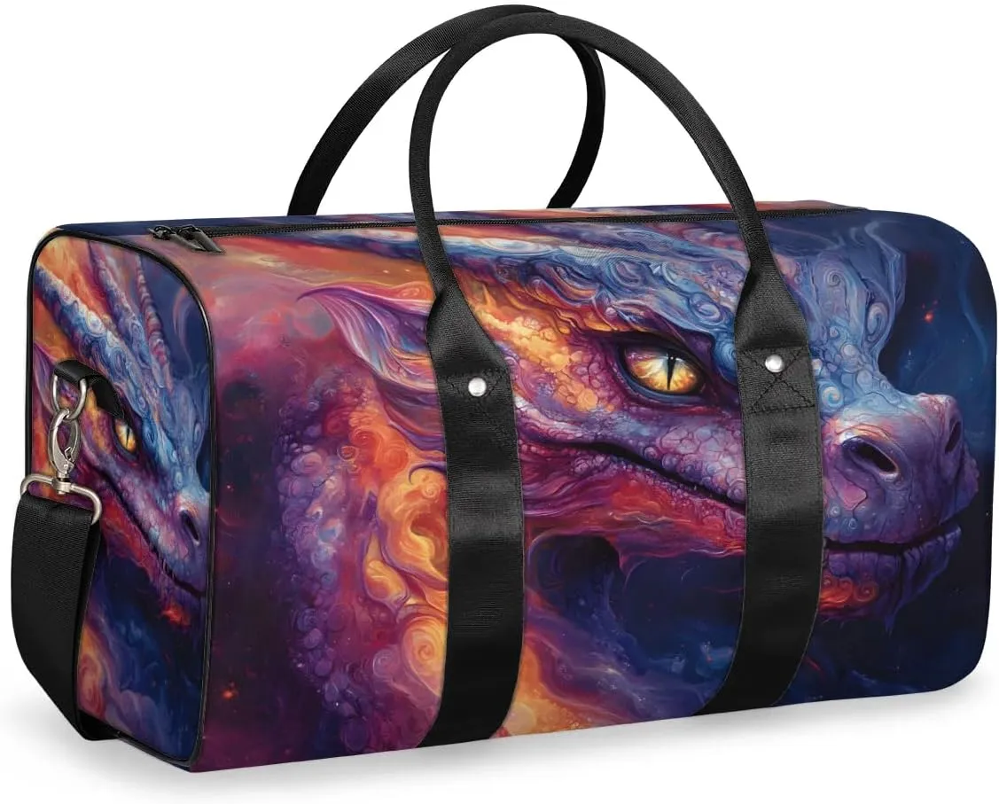 Travel Duffel Bag, Galaxy Animal Evil Dragon Sports Tote Gym Bag Foldable Western Aztec Weekender Bag Carry on Luggage Handle Bag Overnight Shoulder Bag for Women Men,A-254