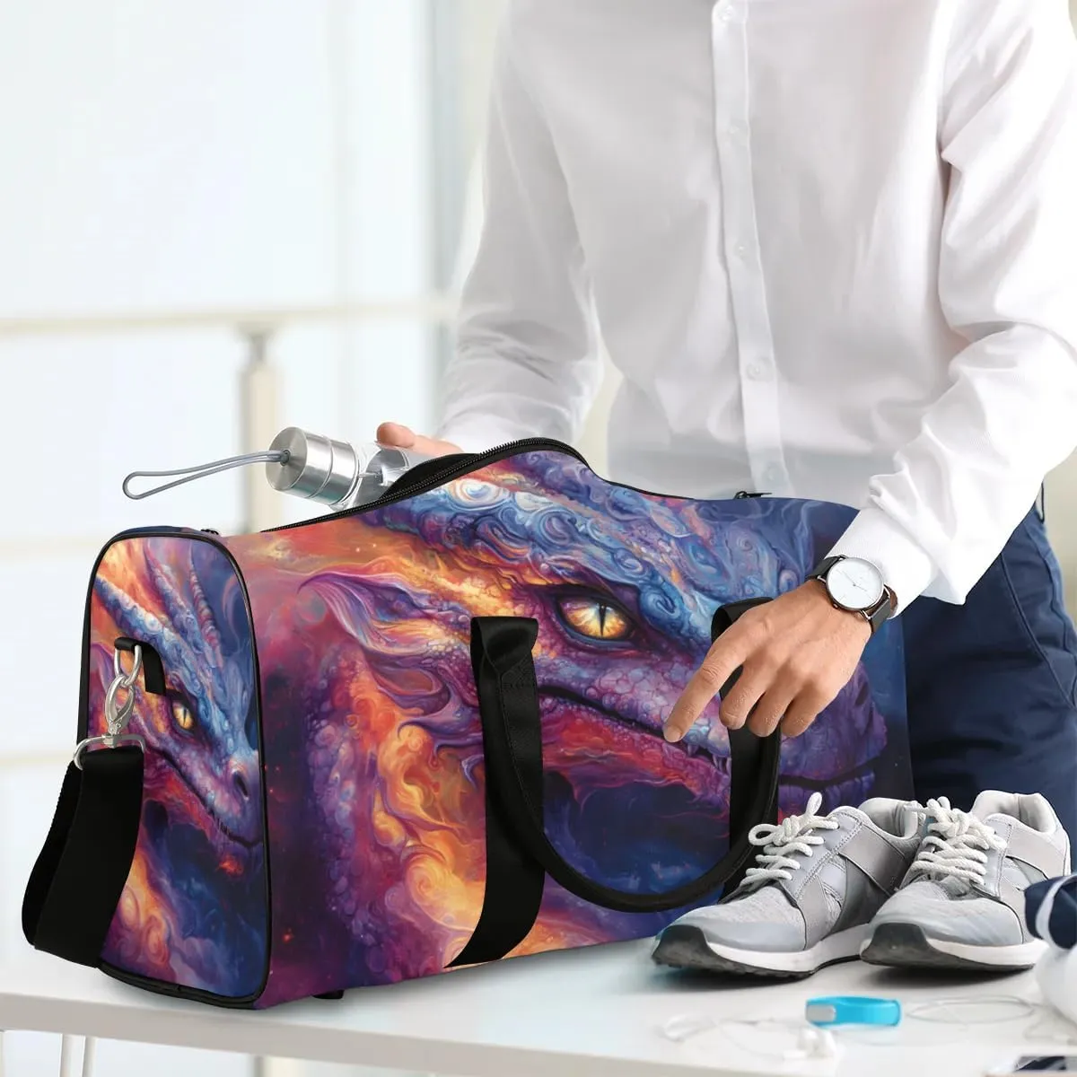 Travel Duffel Bag, Galaxy Animal Evil Dragon Sports Tote Gym Bag Foldable Western Aztec Weekender Bag Carry on Luggage Handle Bag Overnight Shoulder Bag for Women Men,A-254