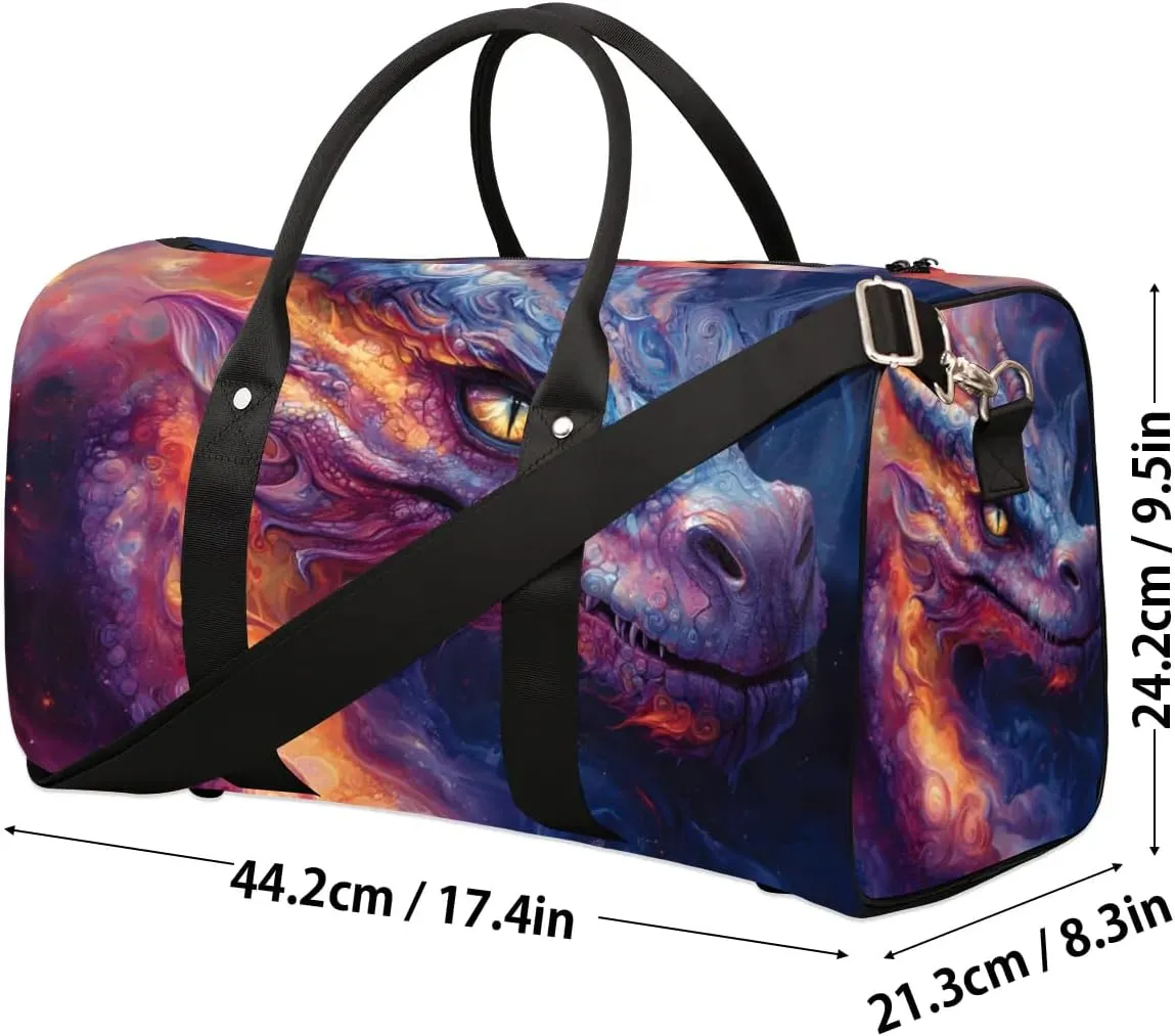 Travel Duffel Bag, Galaxy Animal Evil Dragon Sports Tote Gym Bag Foldable Western Aztec Weekender Bag Carry on Luggage Handle Bag Overnight Shoulder Bag for Women Men,A-254