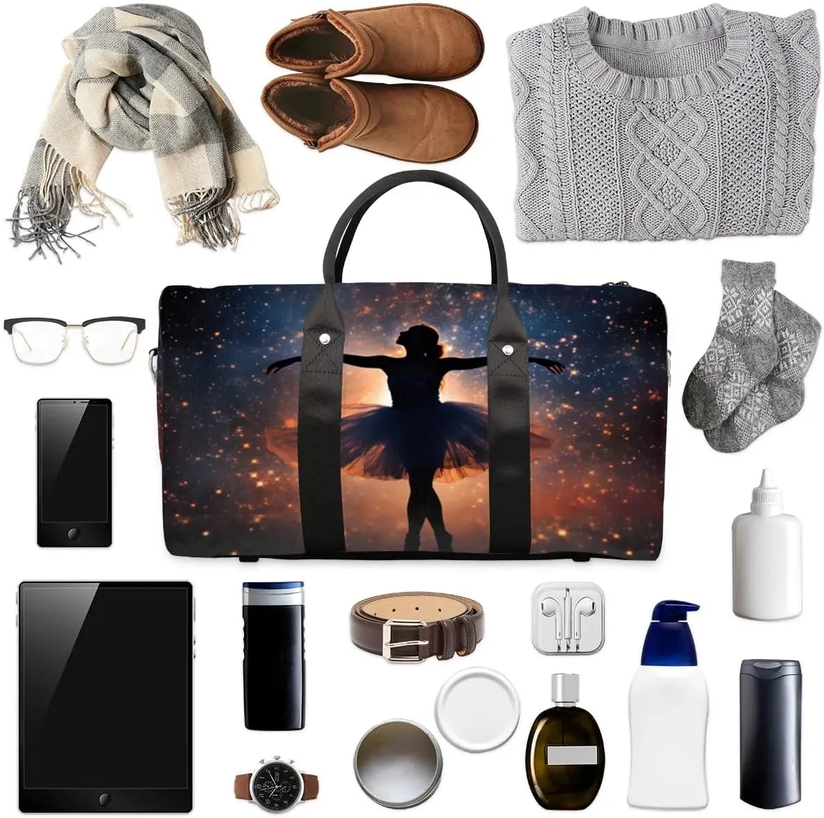 Travel Duffel Bag, Galaxy Starry Sky Ballet Girl Sports Tote Gym Bag Foldable Western Aztec Weekender Bag Carry on Luggage Handle Bag Overnight Shoulder Bag for Women Men,A-276