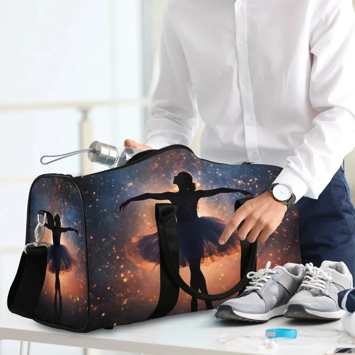 Travel Duffel Bag, Galaxy Starry Sky Ballet Girl Sports Tote Gym Bag Foldable Western Aztec Weekender Bag Carry on Luggage Handle Bag Overnight Shoulder Bag for Women Men,A-276