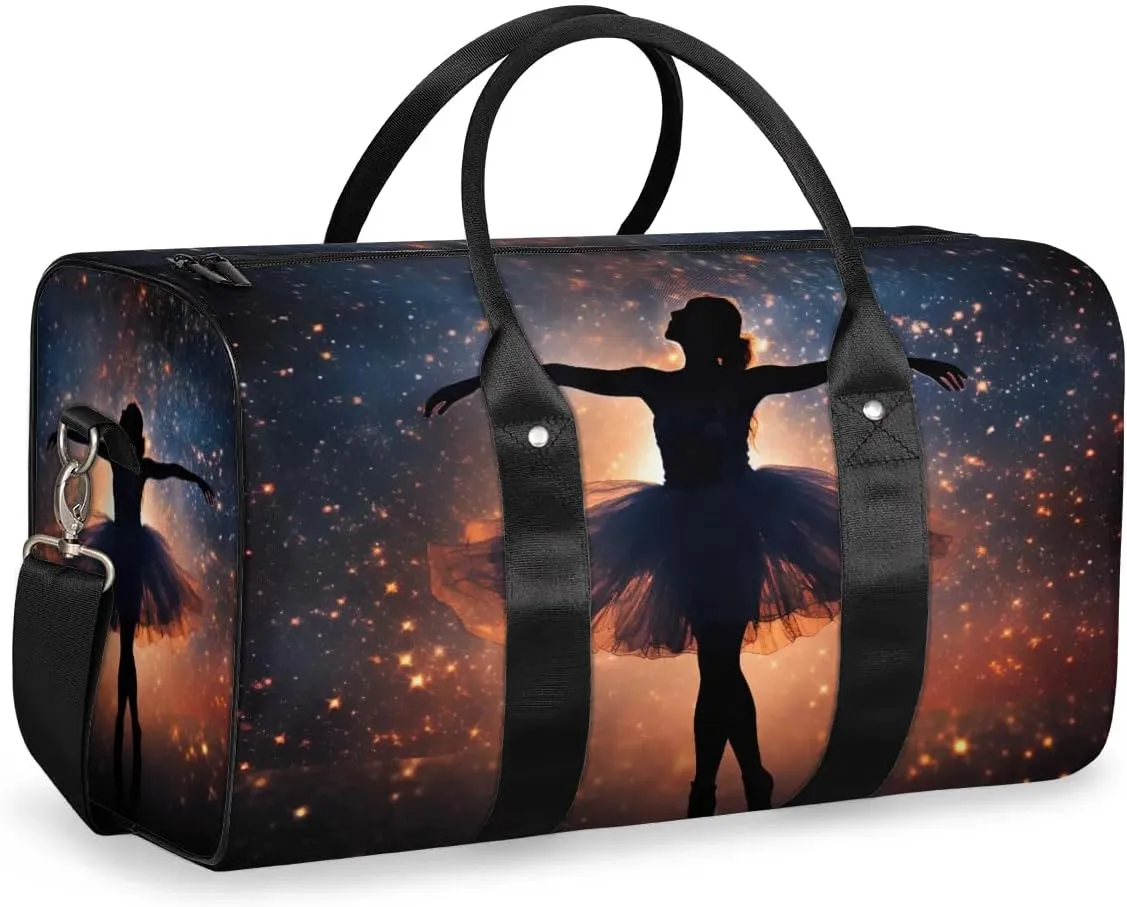 Travel Duffel Bag, Galaxy Starry Sky Ballet Girl Sports Tote Gym Bag Foldable Western Aztec Weekender Bag Carry on Luggage Handle Bag Overnight Shoulder Bag for Women Men,A-276