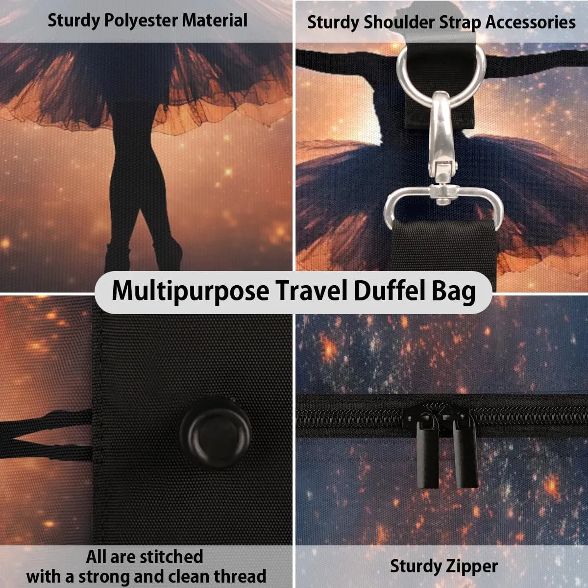 Travel Duffel Bag, Galaxy Starry Sky Ballet Girl Sports Tote Gym Bag Foldable Western Aztec Weekender Bag Carry on Luggage Handle Bag Overnight Shoulder Bag for Women Men,A-276