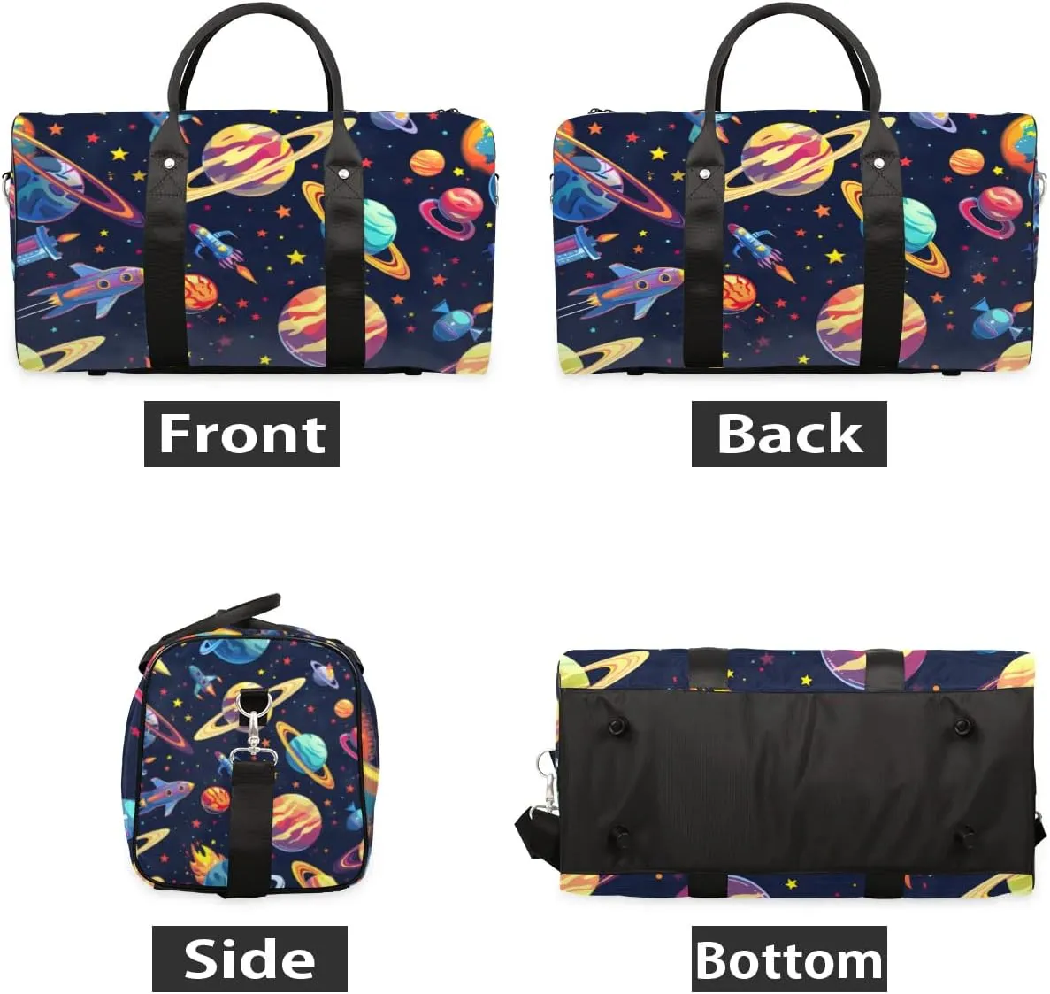 Travel Duffel Bag, Galaxy Universe Rocket Planet Sports Tote Gym Bag Foldable Western Aztec Weekender Bag Carry on Luggage Handle Bag Overnight Shoulder Bag for Women Men,A-002