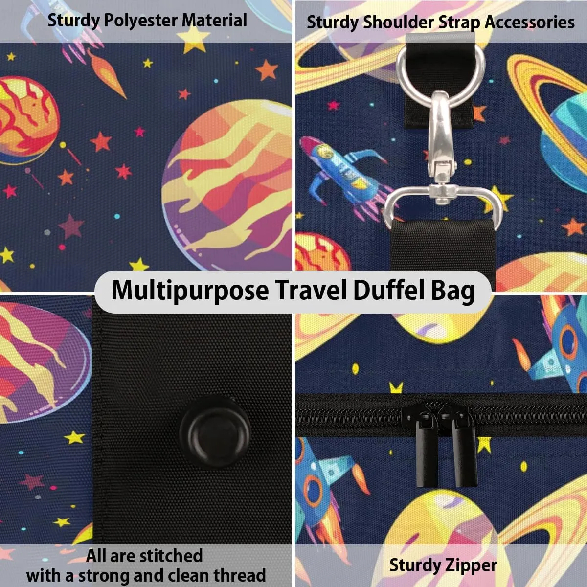 Travel Duffel Bag, Galaxy Universe Rocket Planet Sports Tote Gym Bag Foldable Western Aztec Weekender Bag Carry on Luggage Handle Bag Overnight Shoulder Bag for Women Men,A-002