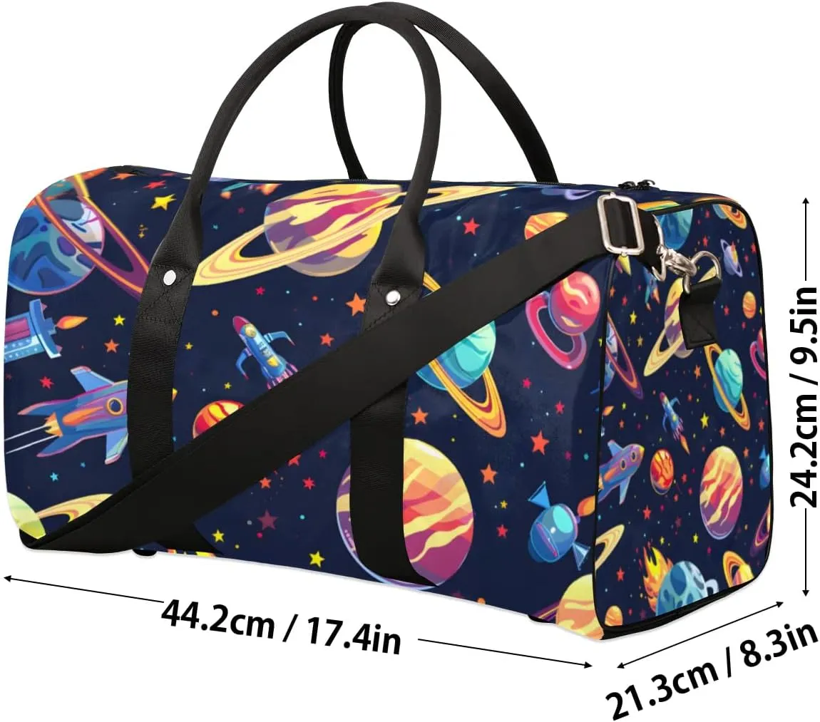 Travel Duffel Bag, Galaxy Universe Rocket Planet Sports Tote Gym Bag Foldable Western Aztec Weekender Bag Carry on Luggage Handle Bag Overnight Shoulder Bag for Women Men,A-002