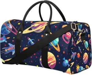 Travel Duffel Bag, Galaxy Universe Rocket Planet Sports Tote Gym Bag Foldable Western Aztec Weekender Bag Carry on Luggage Handle Bag Overnight Shoulder Bag for Women Men,A-002