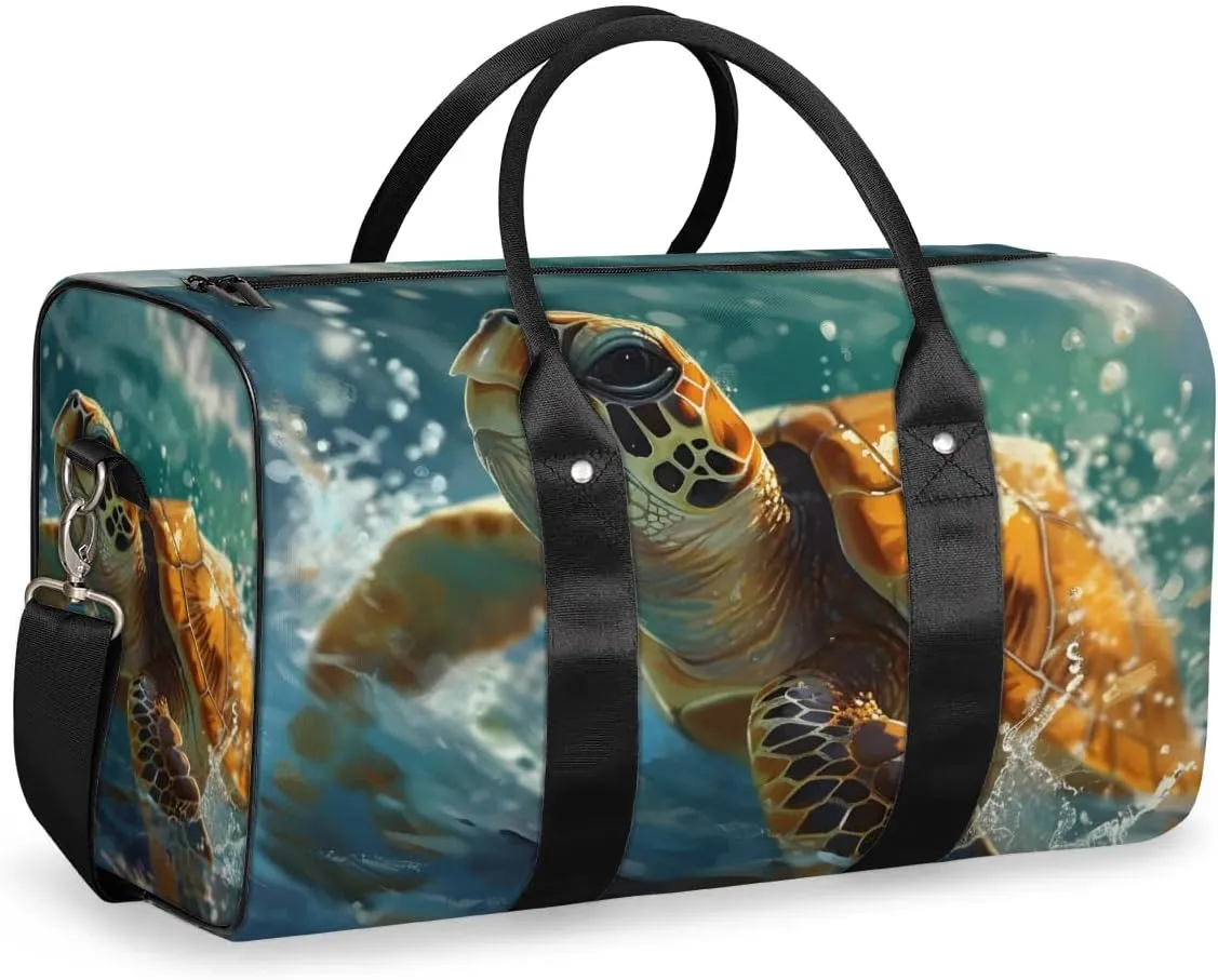 Travel Duffel Bag, Ocean Animal Turtle Sports Tote Gym Bag Foldable Western Aztec Weekender Bag Carry on Luggage Handle Bag Overnight Shoulder Bag for Women Men,A-505