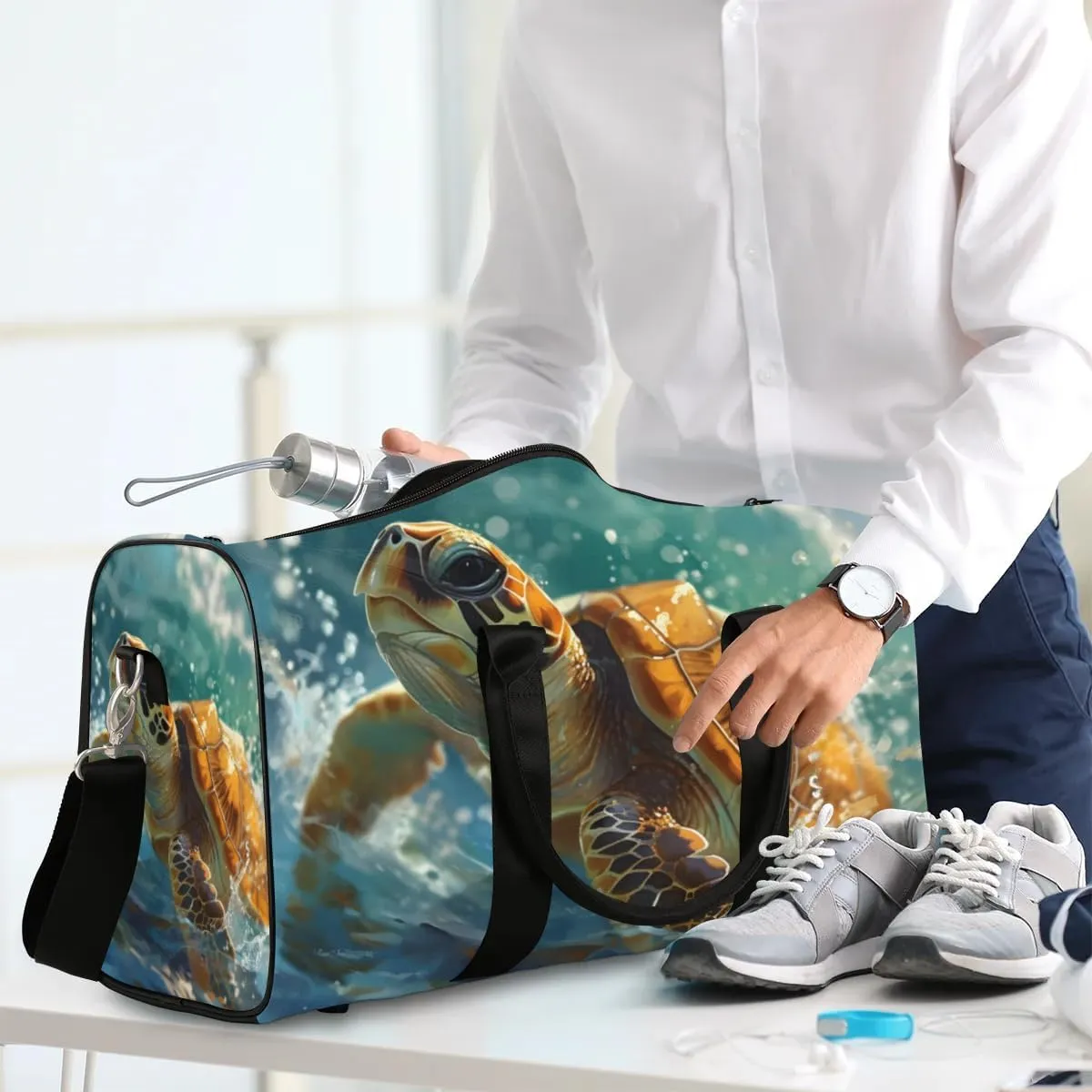 Travel Duffel Bag, Ocean Animal Turtle Sports Tote Gym Bag Foldable Western Aztec Weekender Bag Carry on Luggage Handle Bag Overnight Shoulder Bag for Women Men,A-505