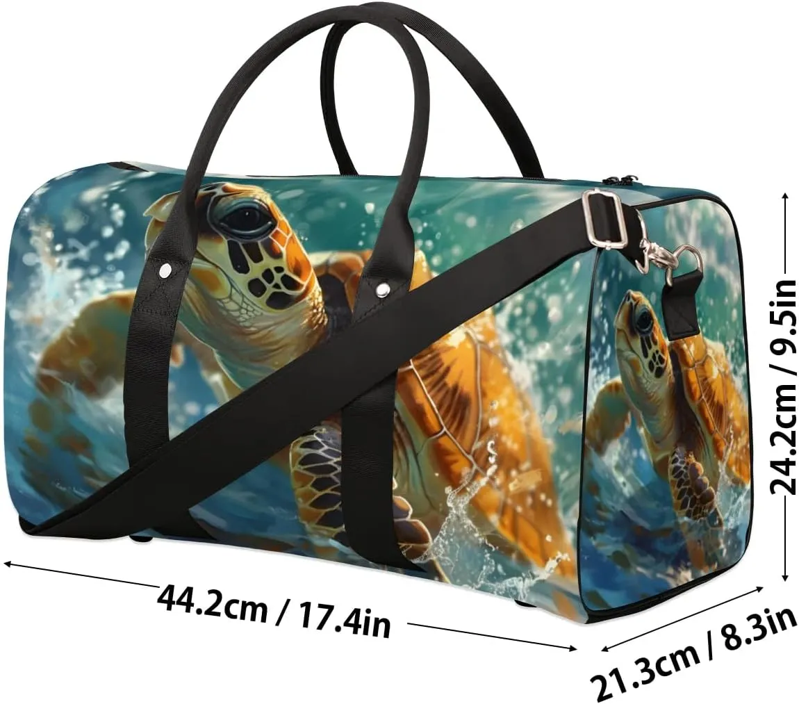 Travel Duffel Bag, Ocean Animal Turtle Sports Tote Gym Bag Foldable Western Aztec Weekender Bag Carry on Luggage Handle Bag Overnight Shoulder Bag for Women Men,A-505