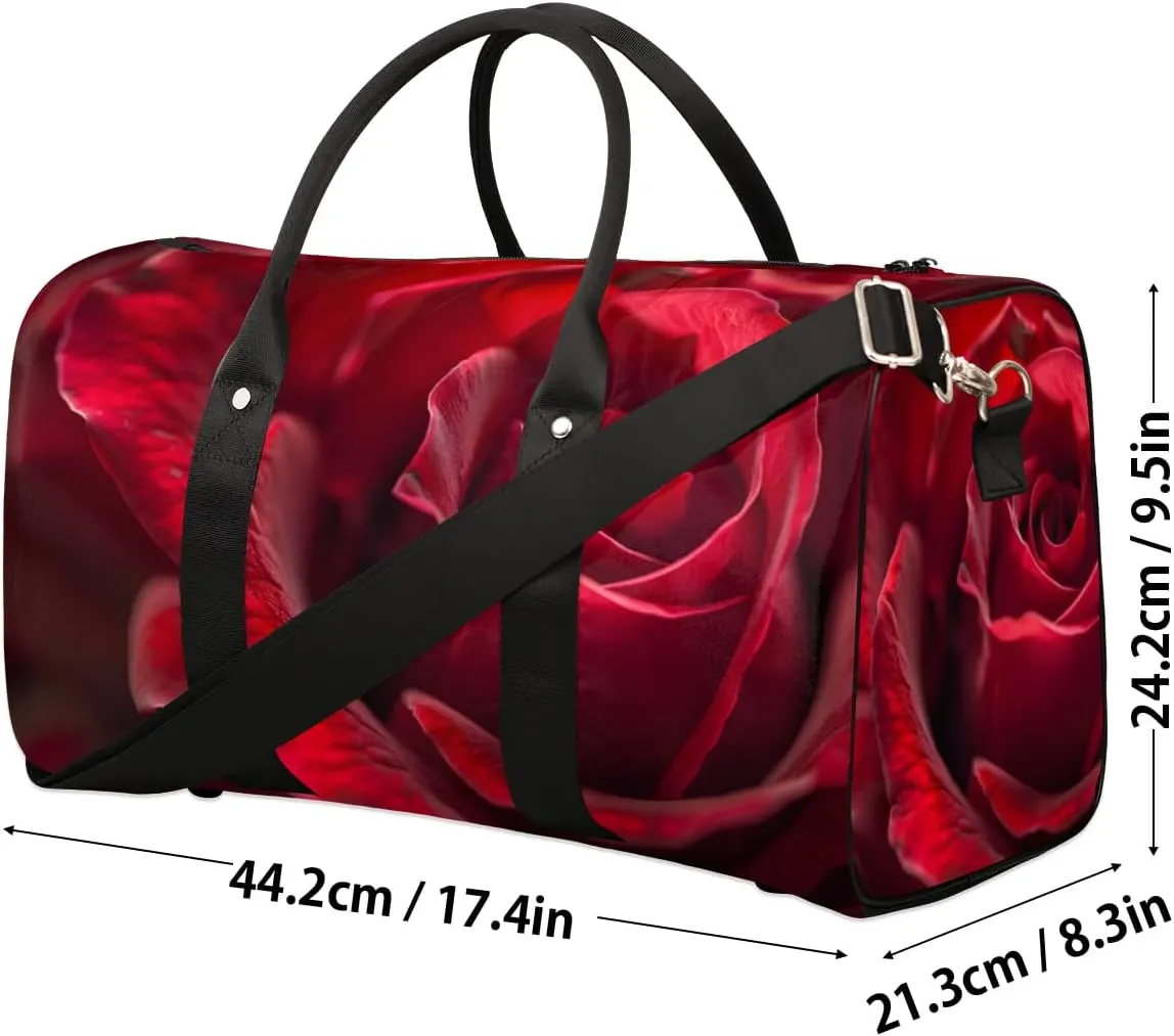 Travel Duffel Bag, Rose Red Flower Floral Sports Tote Gym Bag Foldable Western Aztec Weekender Bag Carry on Luggage Handle Bag Overnight Shoulder Bag for Women Men,A-776