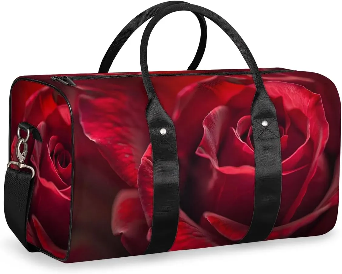 Travel Duffel Bag, Rose Red Flower Floral Sports Tote Gym Bag Foldable Western Aztec Weekender Bag Carry on Luggage Handle Bag Overnight Shoulder Bag for Women Men,A-776