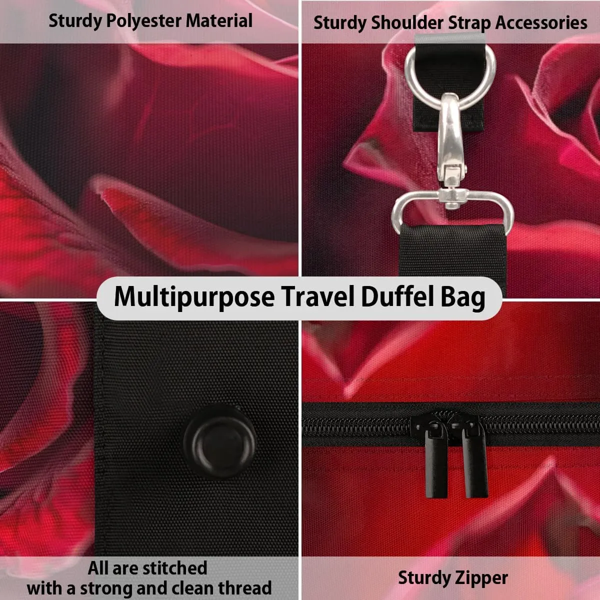 Travel Duffel Bag, Rose Red Flower Floral Sports Tote Gym Bag Foldable Western Aztec Weekender Bag Carry on Luggage Handle Bag Overnight Shoulder Bag for Women Men,A-776