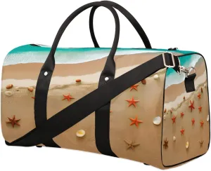 Travel Duffel Bag, Sandy Beach Starfish Sports Tote Gym Bag Foldable Weekender Bag Carry on Luggage Handle Bag Overnight Shoulder Bag for Women Men