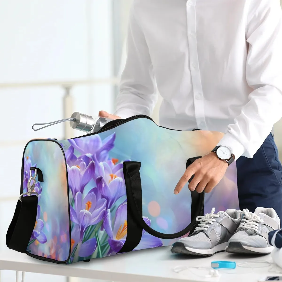 Travel Duffel Bag, Spring Flower Floral Sports Tote Gym Bag Foldable Western Aztec Weekender Bag Carry on Luggage Handle Bag Overnight Shoulder Bag for Women Men,A-326