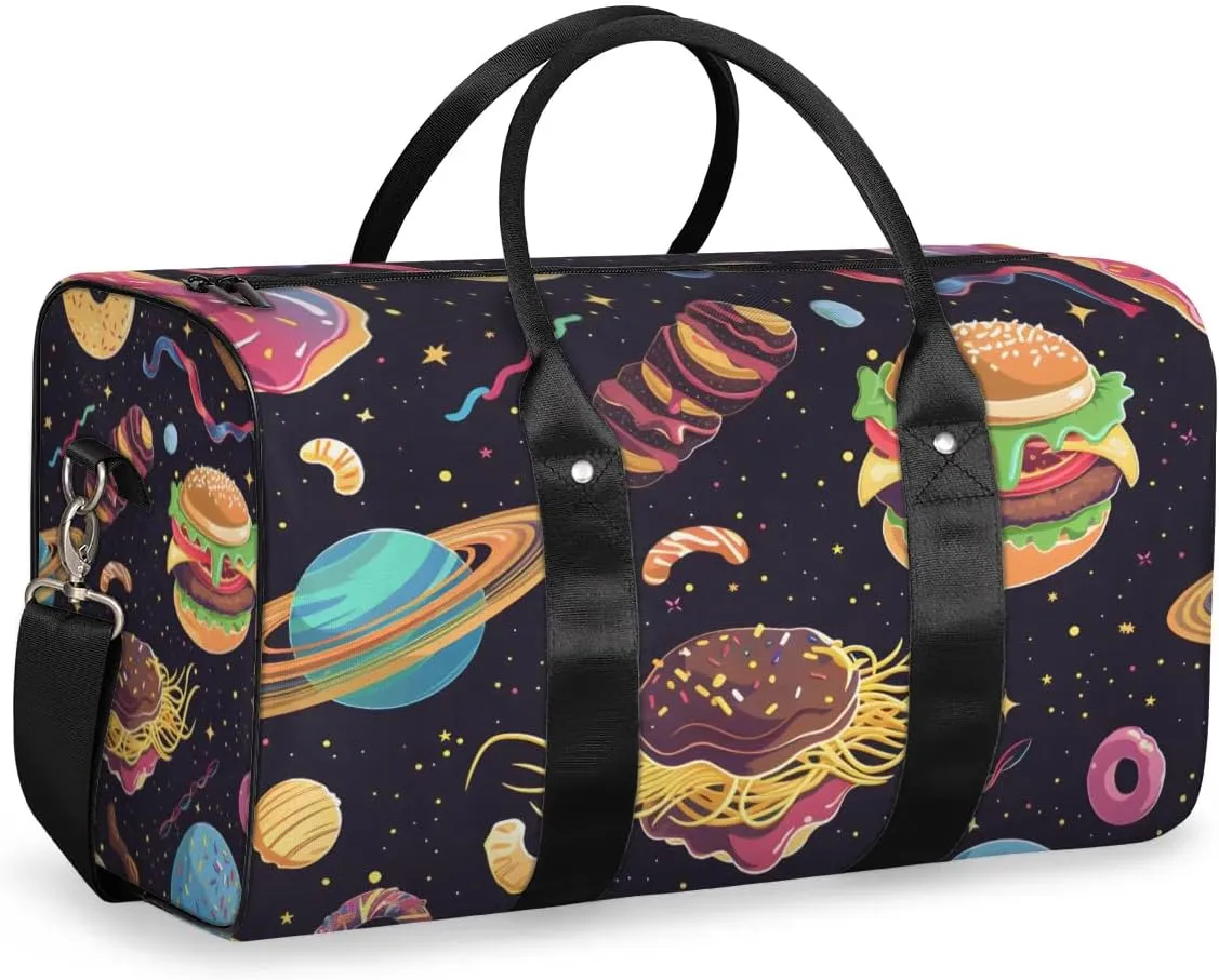Travel Duffel Bag, Universe Galaxy Food Planet Sports Tote Gym Bag Foldable Western Aztec Weekender Bag Carry on Luggage Handle Bag Overnight Shoulder Bag for Women Men,A-1029