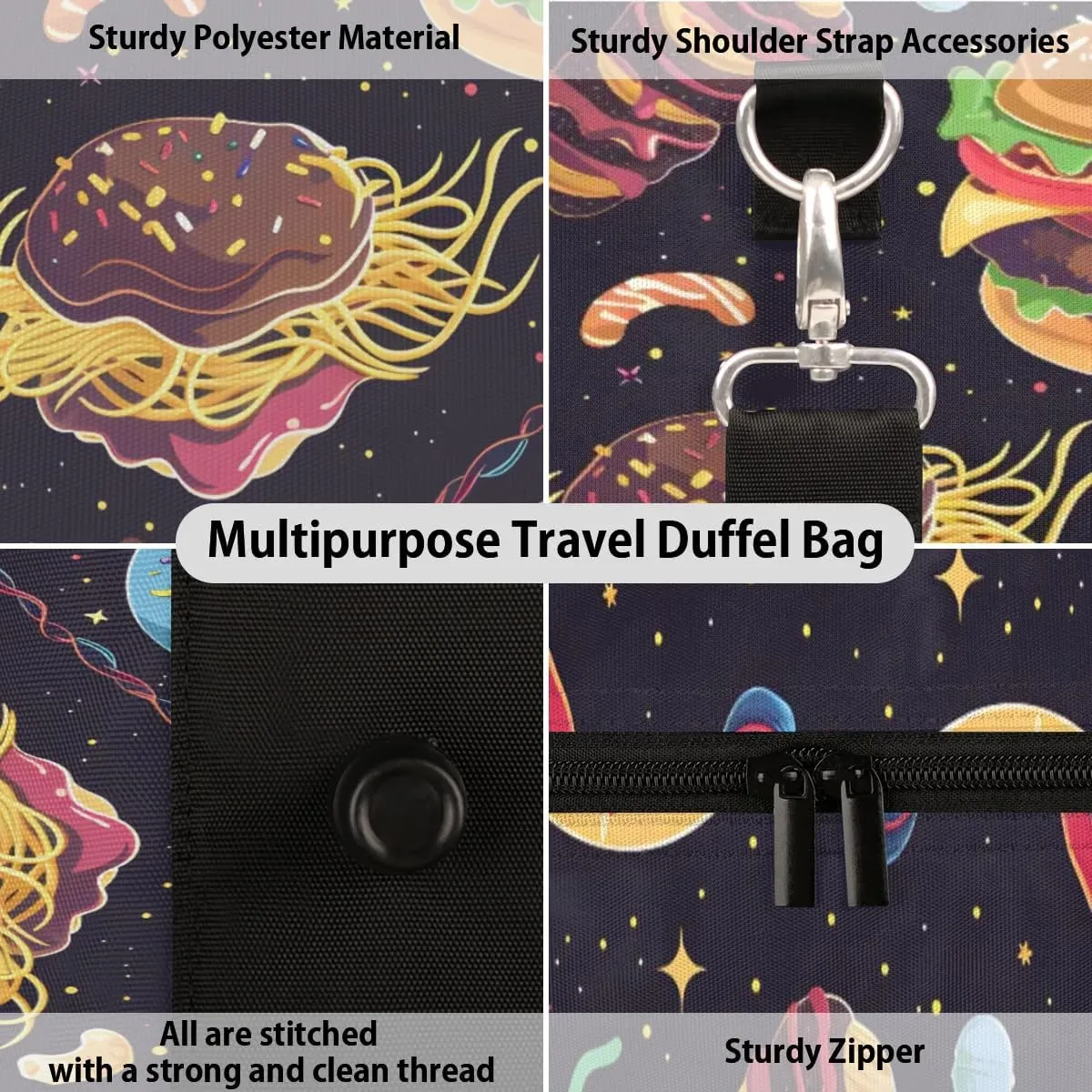Travel Duffel Bag, Universe Galaxy Food Planet Sports Tote Gym Bag Foldable Western Aztec Weekender Bag Carry on Luggage Handle Bag Overnight Shoulder Bag for Women Men,A-1029