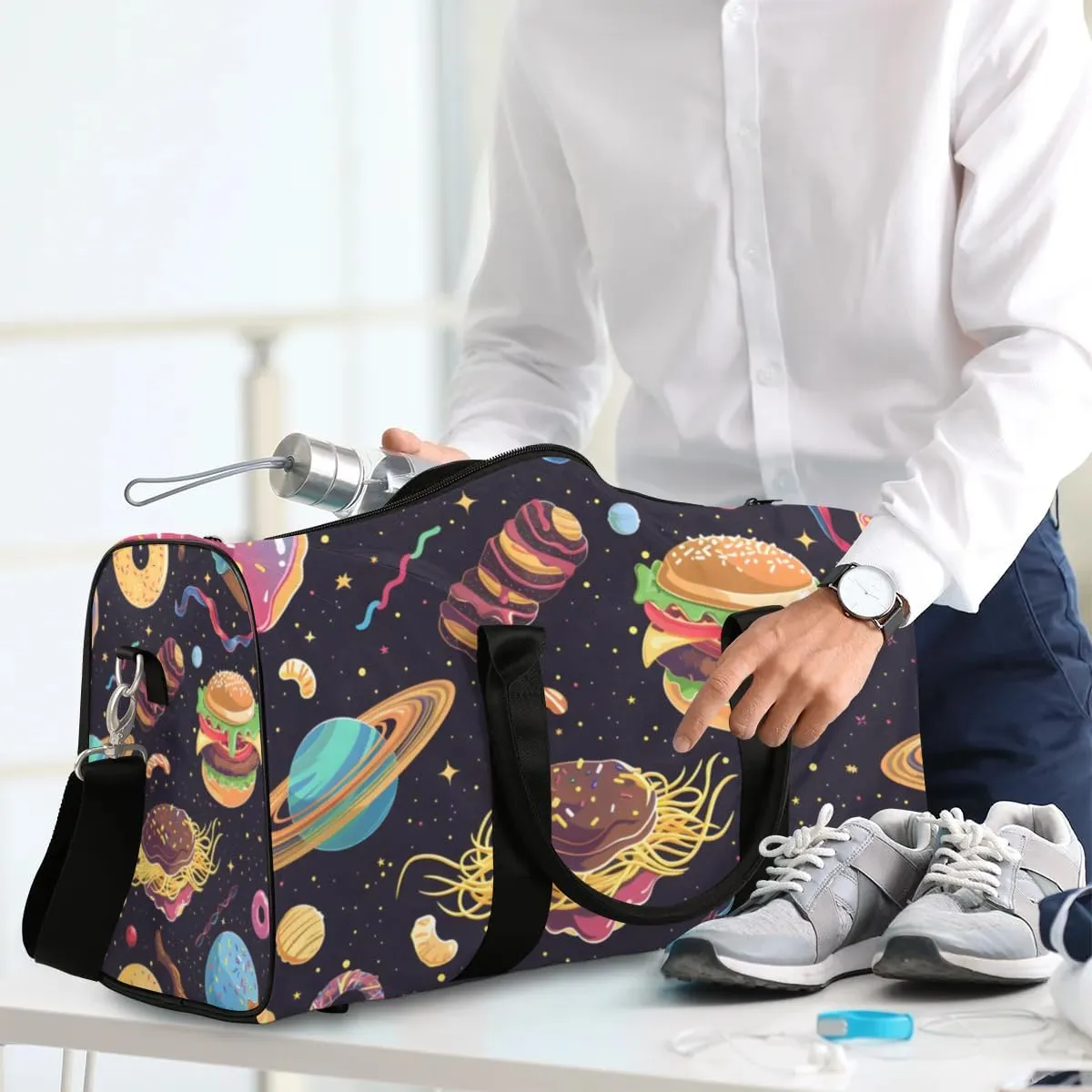 Travel Duffel Bag, Universe Galaxy Food Planet Sports Tote Gym Bag Foldable Western Aztec Weekender Bag Carry on Luggage Handle Bag Overnight Shoulder Bag for Women Men,A-1029
