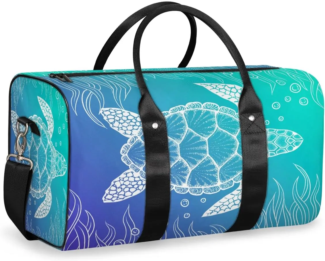 Travel Duffel, Ocean Boho Turtle Sports Tote Gym Foldable Weekender Workout Carry-on Luggage With Handle, Overnight Shoulder Bag for Women Men