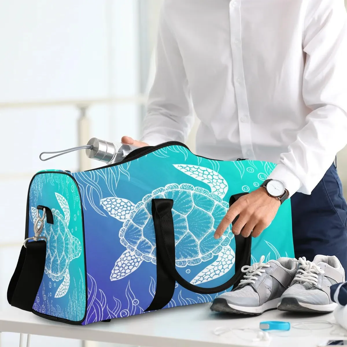Travel Duffel, Ocean Boho Turtle Sports Tote Gym Foldable Weekender Workout Carry-on Luggage With Handle, Overnight Shoulder Bag for Women Men