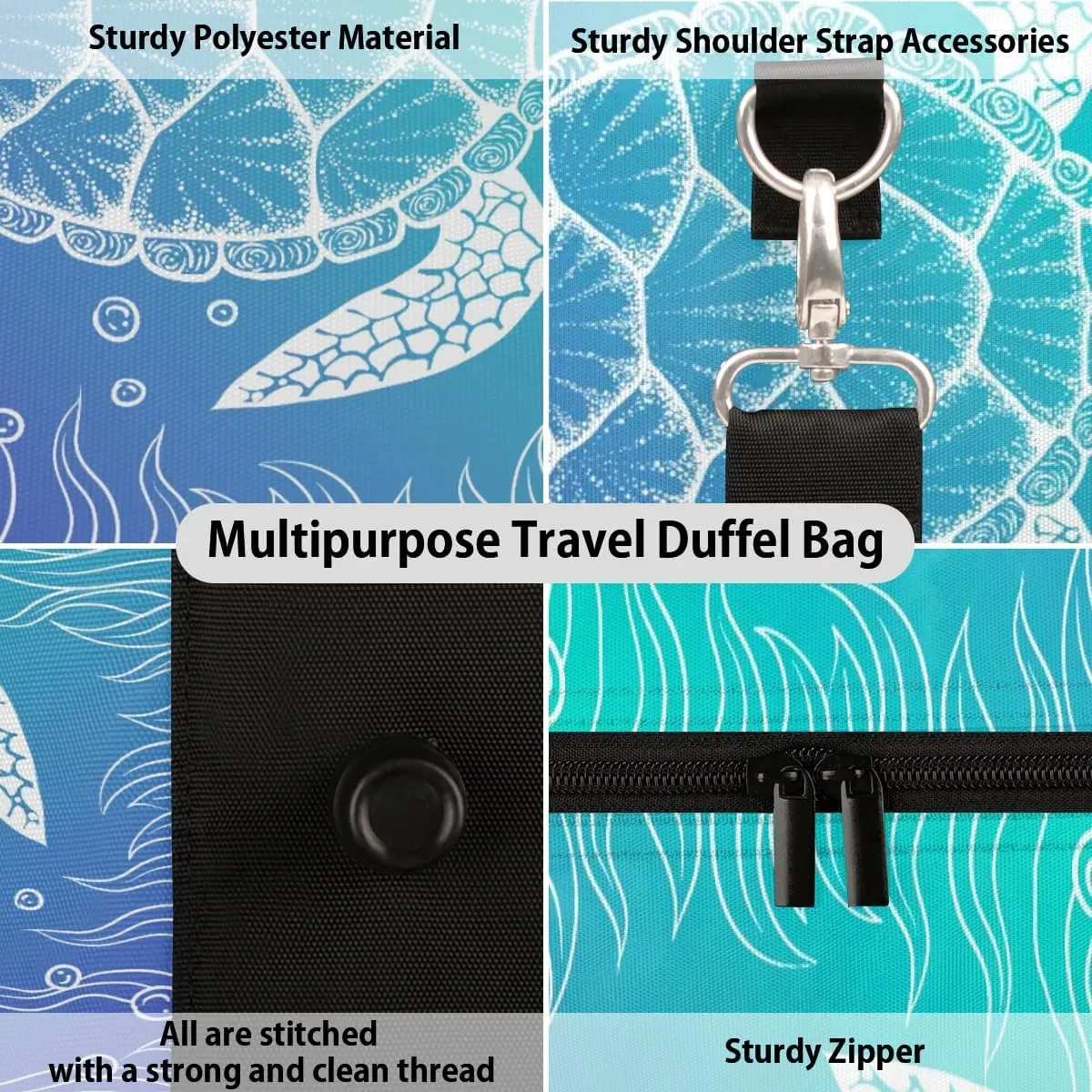 Travel Duffel, Ocean Boho Turtle Sports Tote Gym Foldable Weekender Workout Carry-on Luggage With Handle, Overnight Shoulder Bag for Women Men
