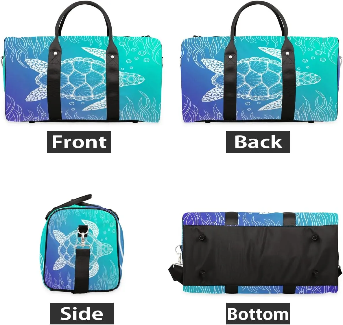 Travel Duffel, Ocean Boho Turtle Sports Tote Gym Foldable Weekender Workout Carry-on Luggage With Handle, Overnight Shoulder Bag for Women Men