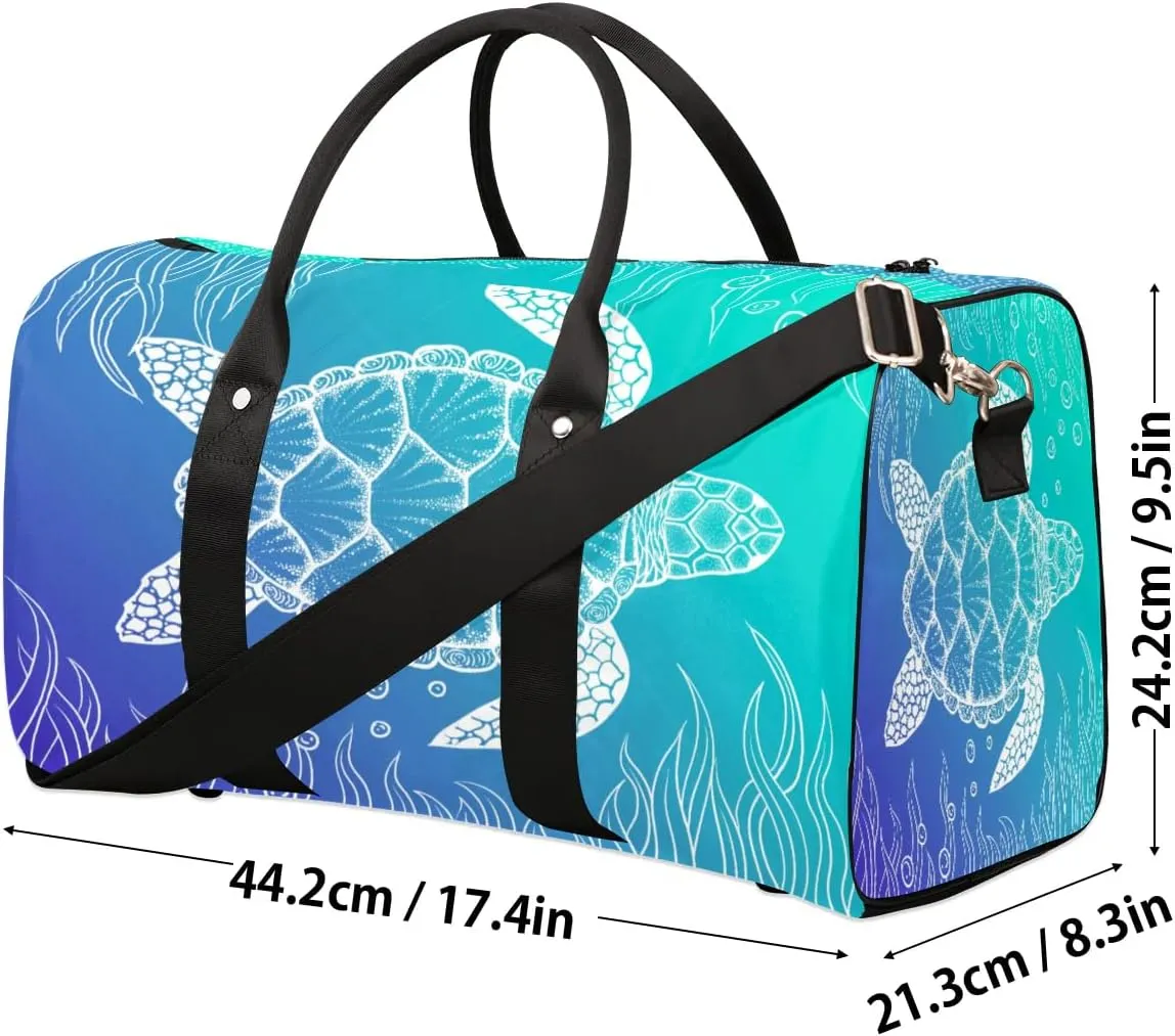 Travel Duffel, Ocean Boho Turtle Sports Tote Gym Foldable Weekender Workout Carry-on Luggage With Handle, Overnight Shoulder Bag for Women Men