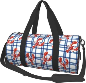 Travel Duffle Bag, Crayfish Plaid Sports Gym Bag for Women Men, Carry On Bag Weekender Overnight Duffel Bag, Personal Item Travel Bag
