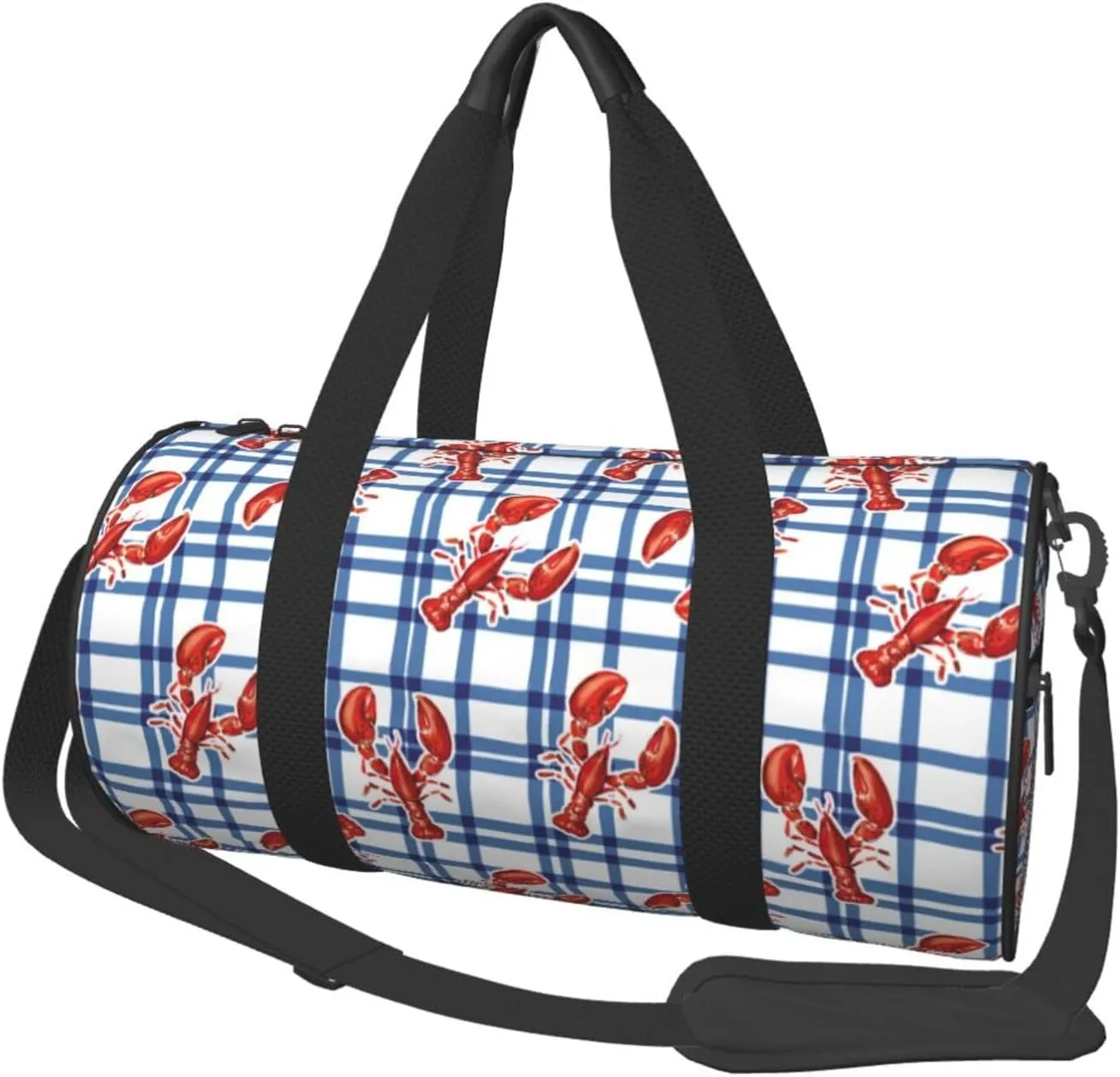Travel Duffle Bag, Crayfish Plaid Sports Gym Bag for Women Men, Carry On Bag Weekender Overnight Duffel Bag, Personal Item Travel Bag