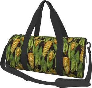 Travel Duffle Bag, Cute Gold Corn Black Sports Gym Bag for Women Men, Carry On Bag Weekender Overnight Duffel Bag, Personal Item Travel Bag