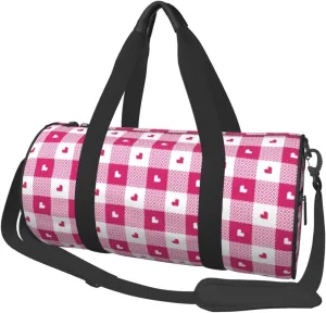 Travel Duffle Bag, Hot pink plaid heart Sports Gym Bag for Women Men, Carry On Bag Weekender Overnight Duffel Bag, Personal Item Travel Bag