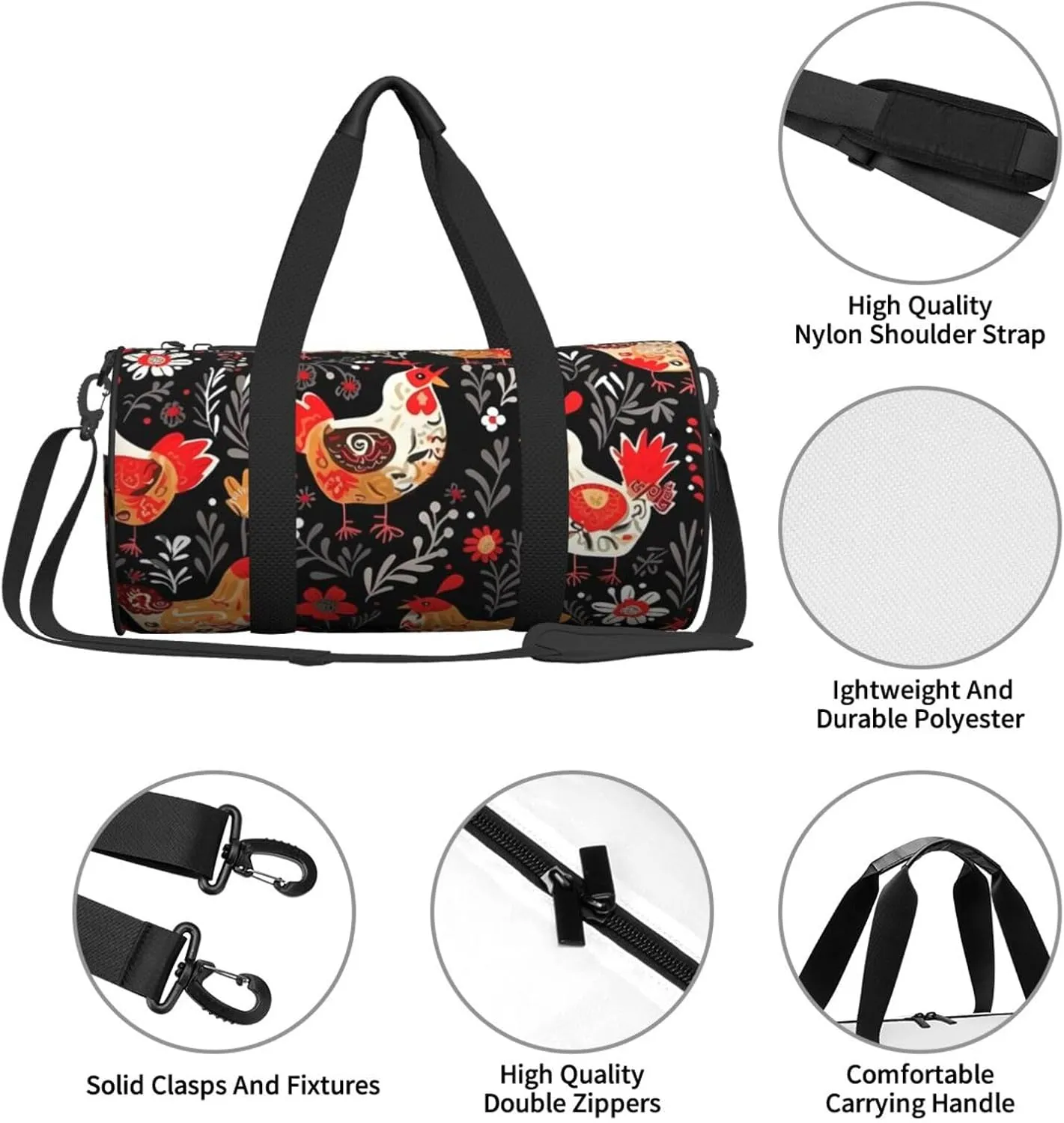 Travel Duffle Bag Weekender Bags For Men Women With Shoe Compartment Large Capacity Weekender Overnight Bag Cute Rooster Chickens Carry On Tote Bags Sport Gym Bag For Travel Yoga