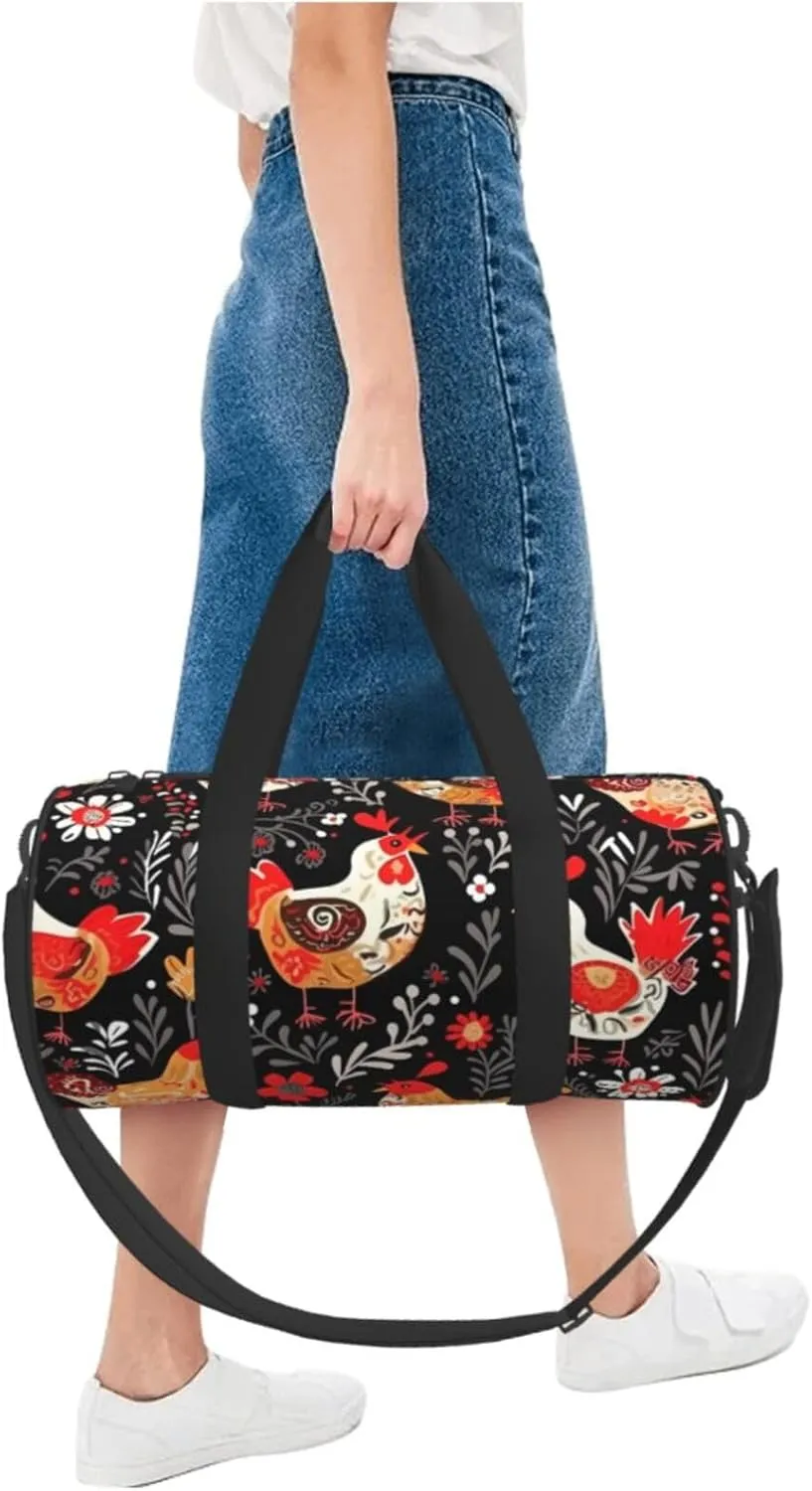 Travel Duffle Bag Weekender Bags For Men Women With Shoe Compartment Large Capacity Weekender Overnight Bag Cute Rooster Chickens Carry On Tote Bags Sport Gym Bag For Travel Yoga