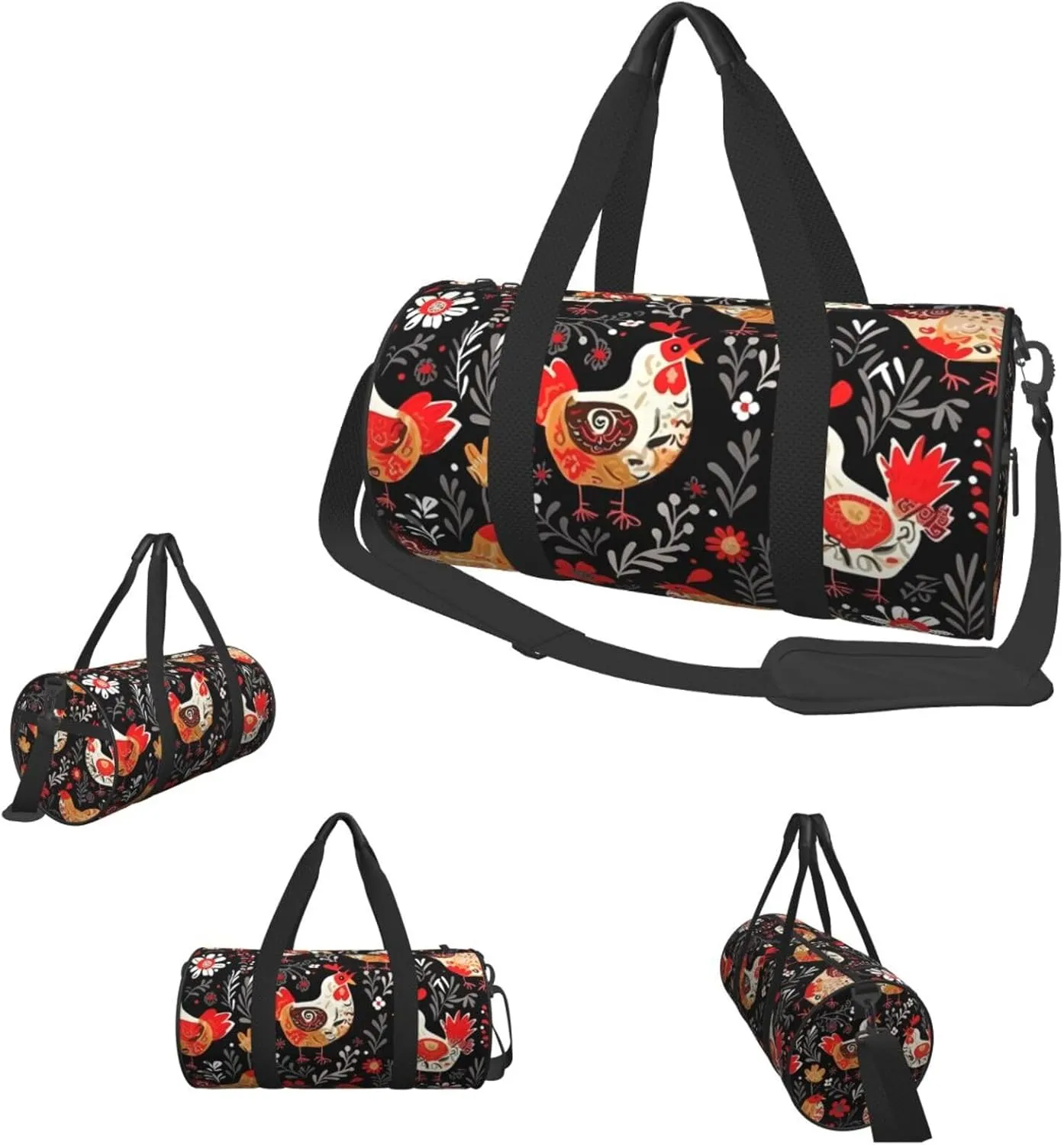 Travel Duffle Bag Weekender Bags For Men Women With Shoe Compartment Large Capacity Weekender Overnight Bag Cute Rooster Chickens Carry On Tote Bags Sport Gym Bag For Travel Yoga
