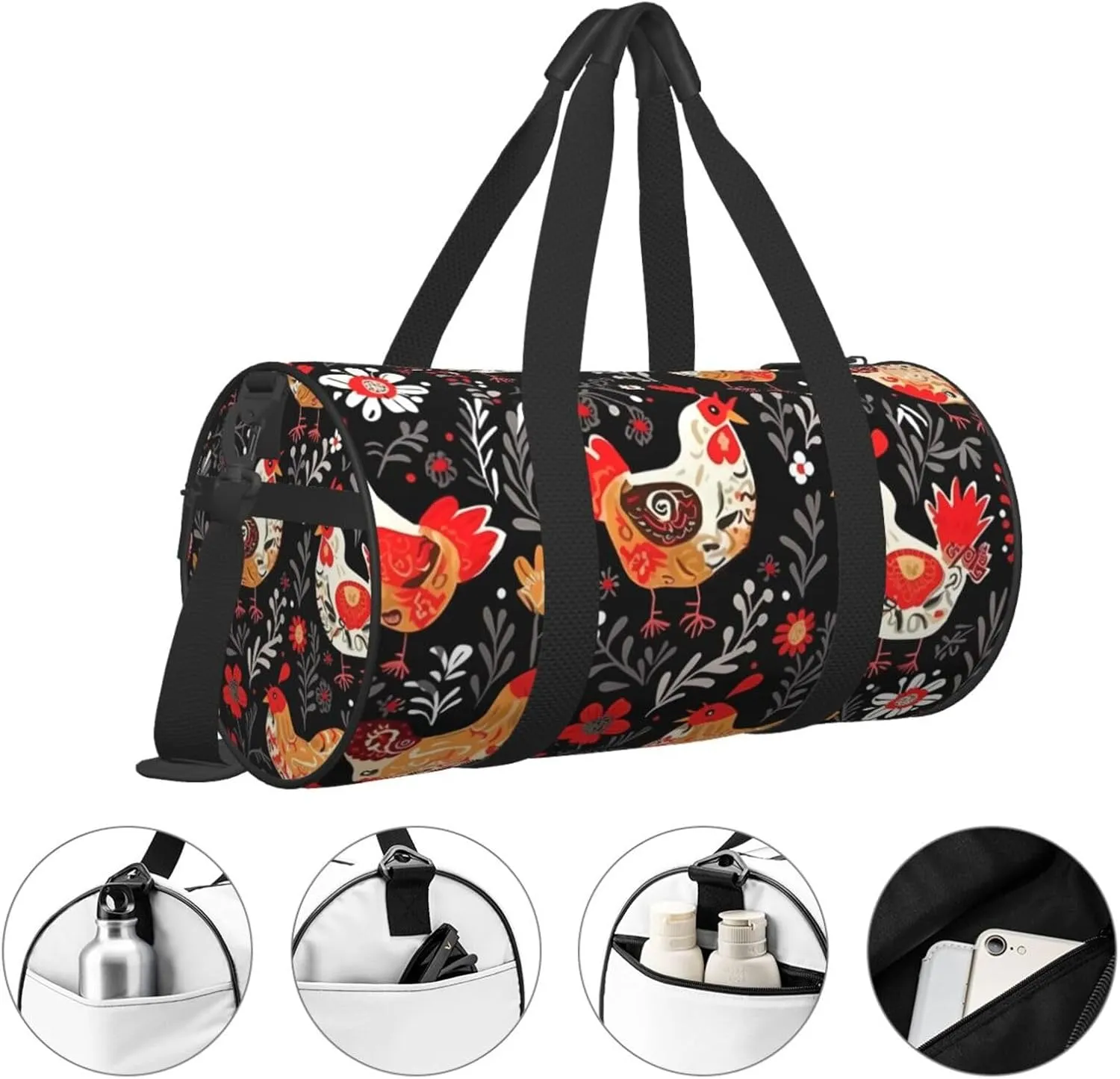 Travel Duffle Bag Weekender Bags For Men Women With Shoe Compartment Large Capacity Weekender Overnight Bag Cute Rooster Chickens Carry On Tote Bags Sport Gym Bag For Travel Yoga