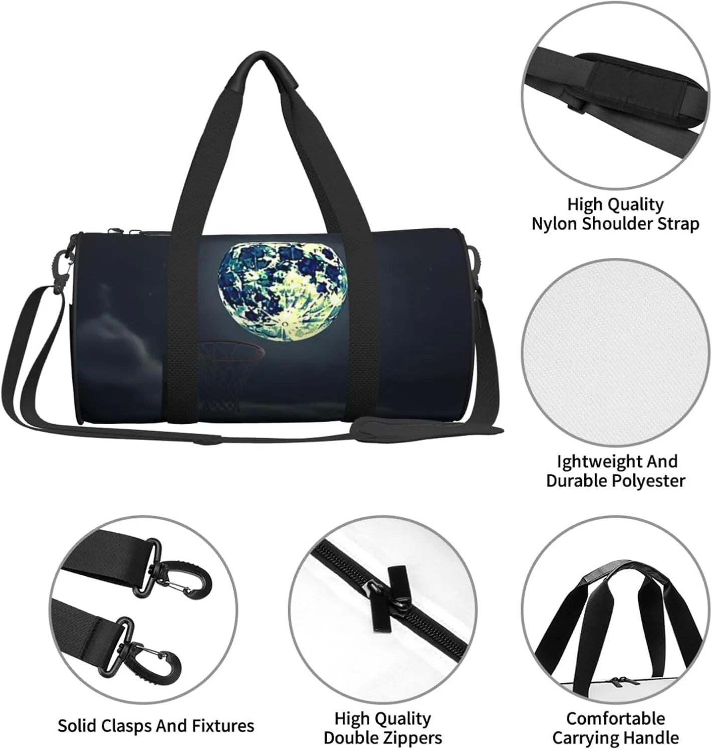 Travel Duffle Bag Weekender Bags For Men Women With Shoe Compartment Large Capacity Weekender Overnight Bag Moon And Basketball Carry On Tote Bags Sport Gym Bag For Travel Yoga