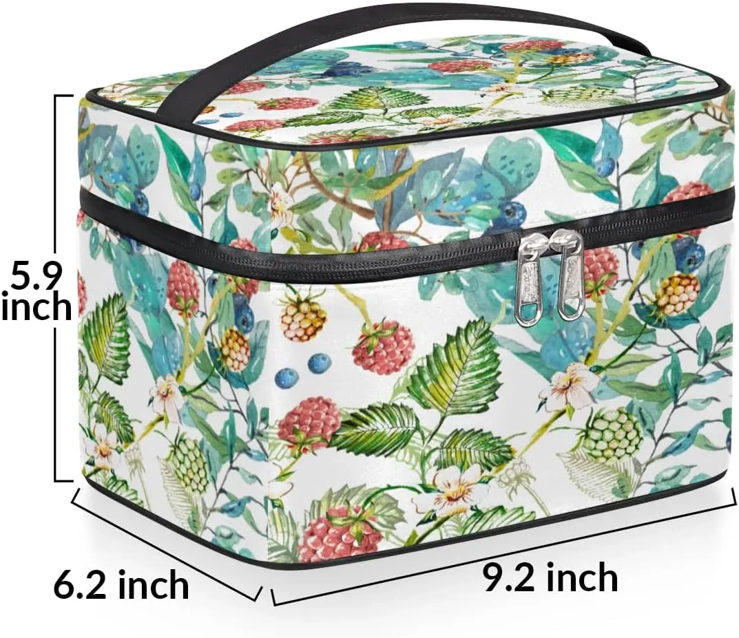 Travel Makeup Bag, Floral Berry Cosmetic Bag for Women Girls, Portable Large Toiletry Bag Case Organizer for Toiletries Accessories Brushes