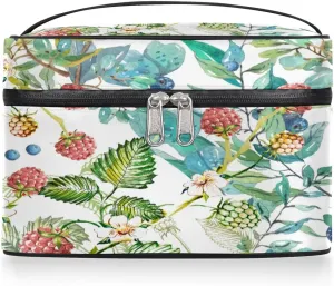 Travel Makeup Bag, Floral Berry Cosmetic Bag for Women Girls, Portable Large Toiletry Bag Case Organizer for Toiletries Accessories Brushes