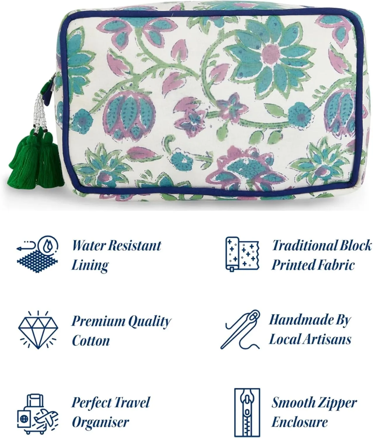 Travel Makeup Bag- Large Capacity Cosmetic Bags for Women - Water Resistance Lining Portable Pouch & Open Toiletry Bag - Perfect Girls Makeup Organizer for Travel Essentials (White & Green Floral)