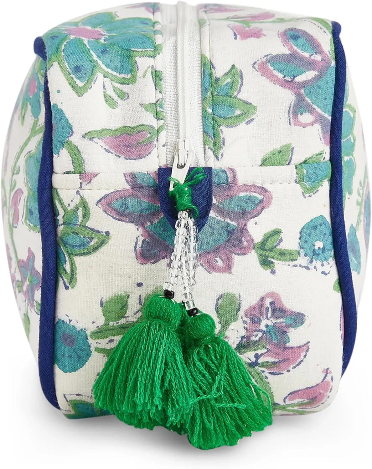 Travel Makeup Bag- Large Capacity Cosmetic Bags for Women - Water Resistance Lining Portable Pouch & Open Toiletry Bag - Perfect Girls Makeup Organizer for Travel Essentials (White & Green Floral)