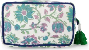 Travel Makeup Bag- Large Capacity Cosmetic Bags for Women - Water Resistance Lining Portable Pouch & Open Toiletry Bag - Perfect Girls Makeup Organizer for Travel Essentials (White & Green Floral)