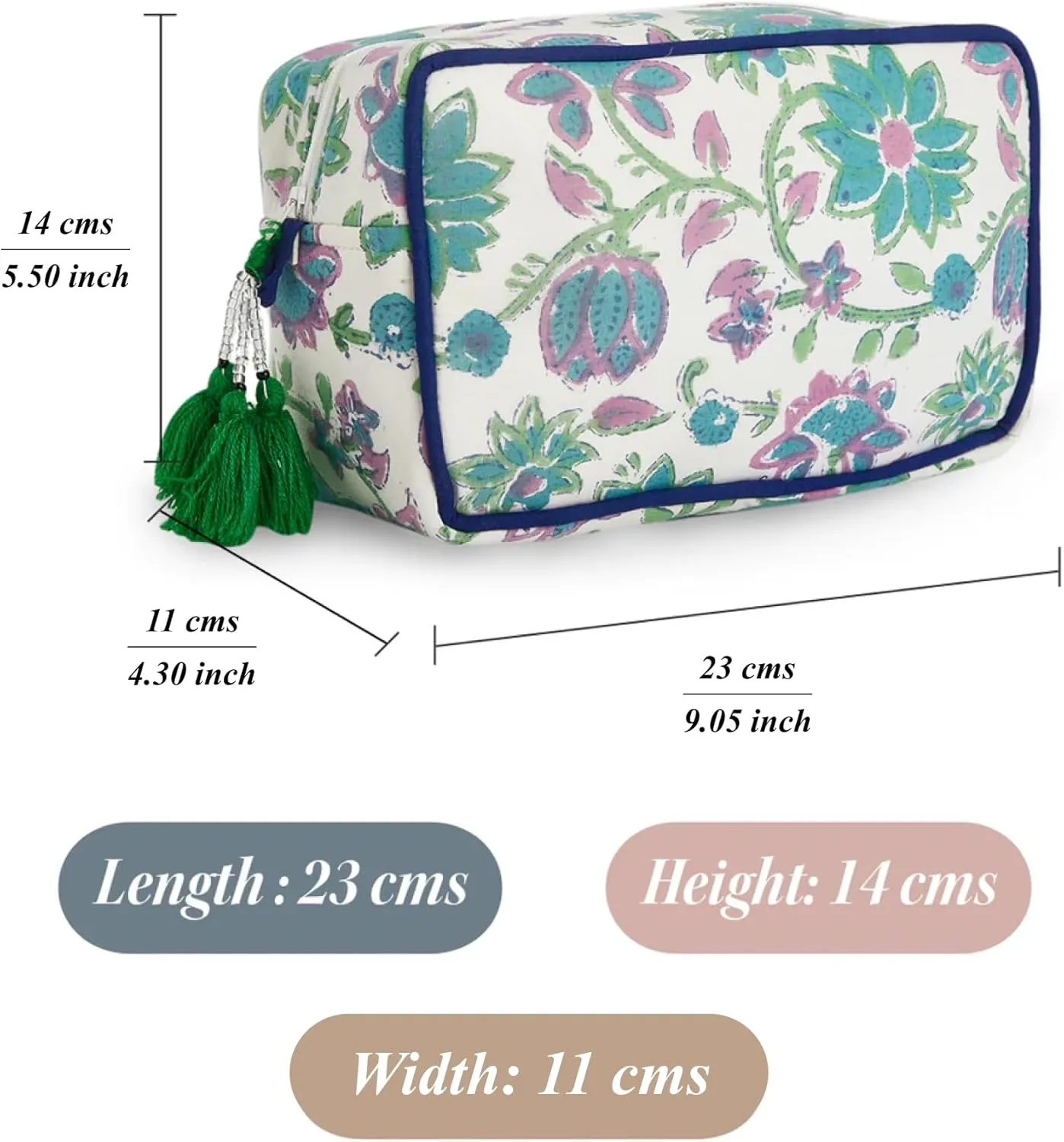 Travel Makeup Bag- Large Capacity Cosmetic Bags for Women - Water Resistance Lining Portable Pouch & Open Toiletry Bag - Perfect Girls Makeup Organizer for Travel Essentials (White & Green Floral)