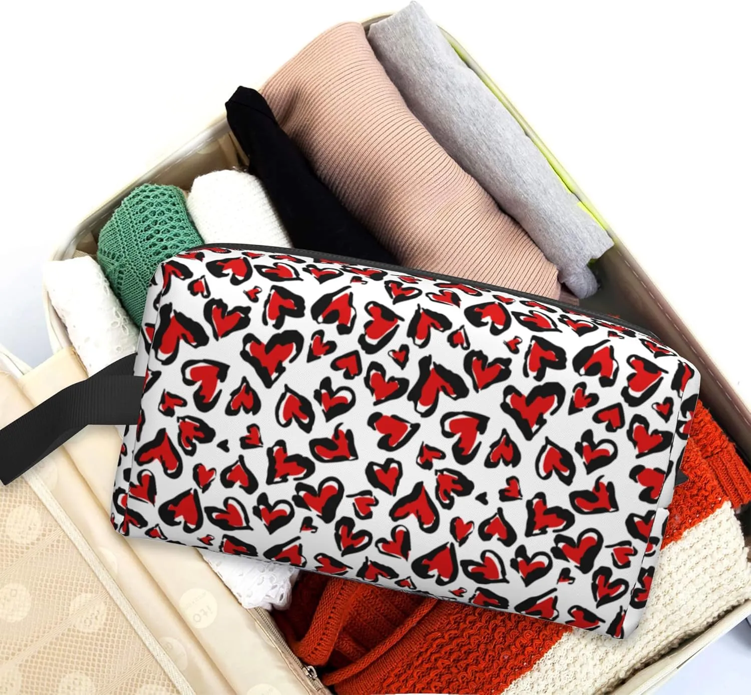Travel Toiletry Bag Abstract Heart Pattern Personalized Travel Makeup Bag Large Capacity with Zipper Multi-Style Portable,Women and Men Gift Idea Travel Cosmetic Bag