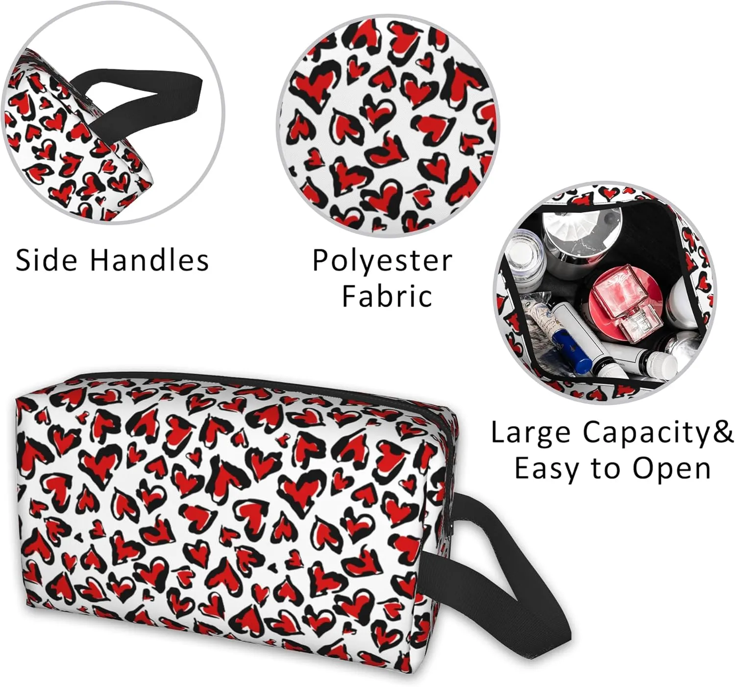 Travel Toiletry Bag Abstract Heart Pattern Personalized Travel Makeup Bag Large Capacity with Zipper Multi-Style Portable,Women and Men Gift Idea Travel Cosmetic Bag