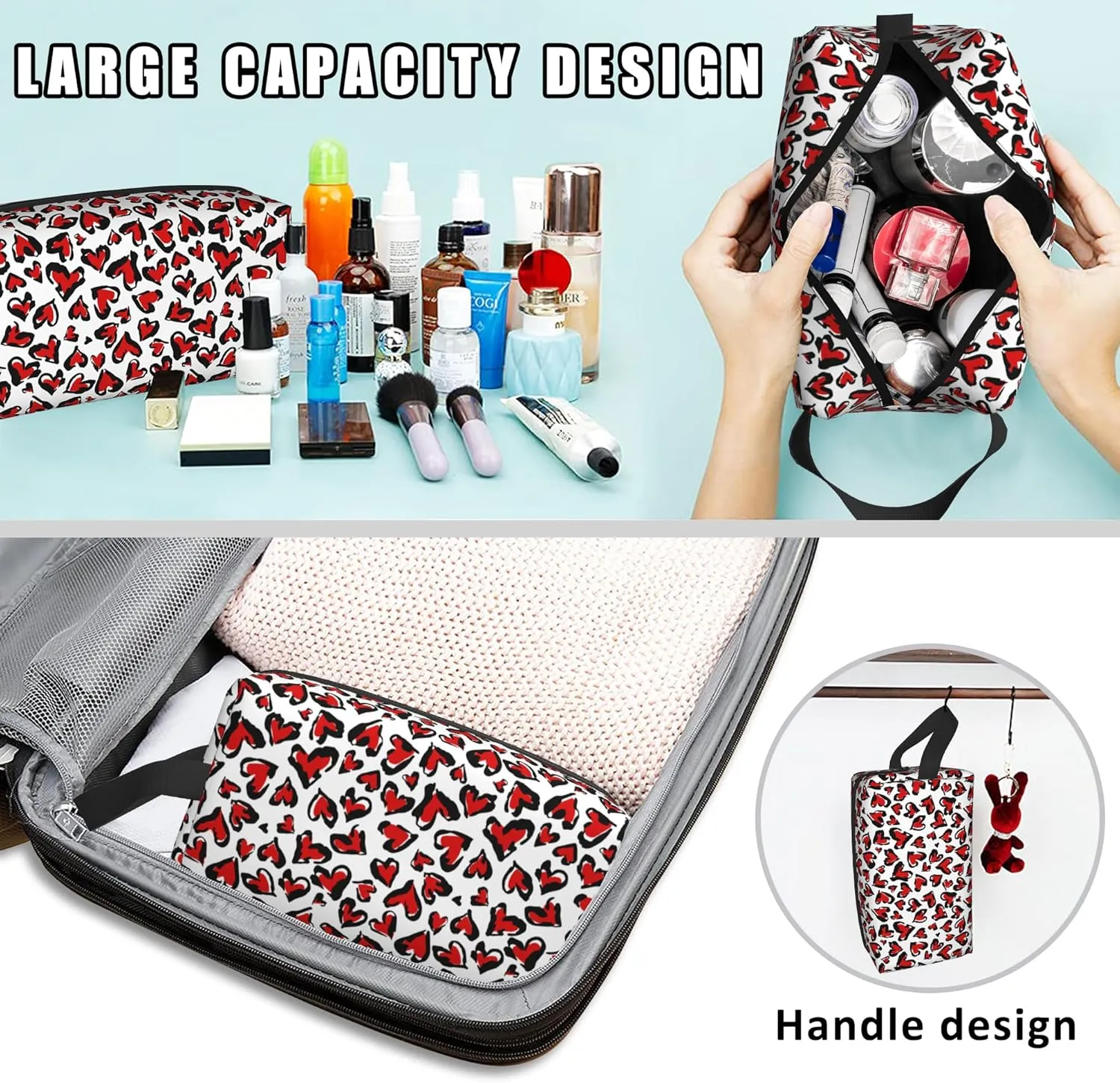 Travel Toiletry Bag Abstract Heart Pattern Personalized Travel Makeup Bag Large Capacity with Zipper Multi-Style Portable,Women and Men Gift Idea Travel Cosmetic Bag