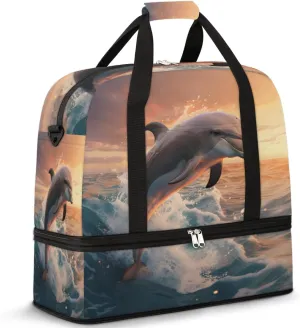 Travel Weekend Bag Aquatic Animal Sports Tote Gym Bags for Women Men, Dolphin Shoulder Weekender Overnight Bag with Shoes
