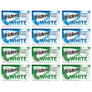 Trident White Sugar Free Gum Variety Pack, Peppermint & Spearmint Flavors, 12 Packs of 16 Pieces (192 Total Pieces)