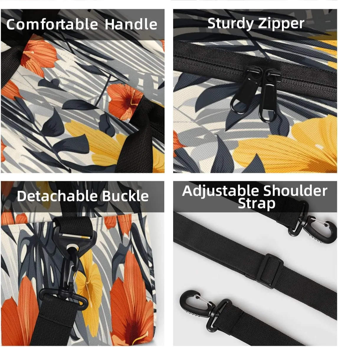 Tropical Flowers Mini Gym Bag 18 inch for Women Men Waterproof Custom Palm Retro Hawaiian Travel Duffel Bag Carry On Overnight Tote Nurse Bag for Work Fitness Hiking