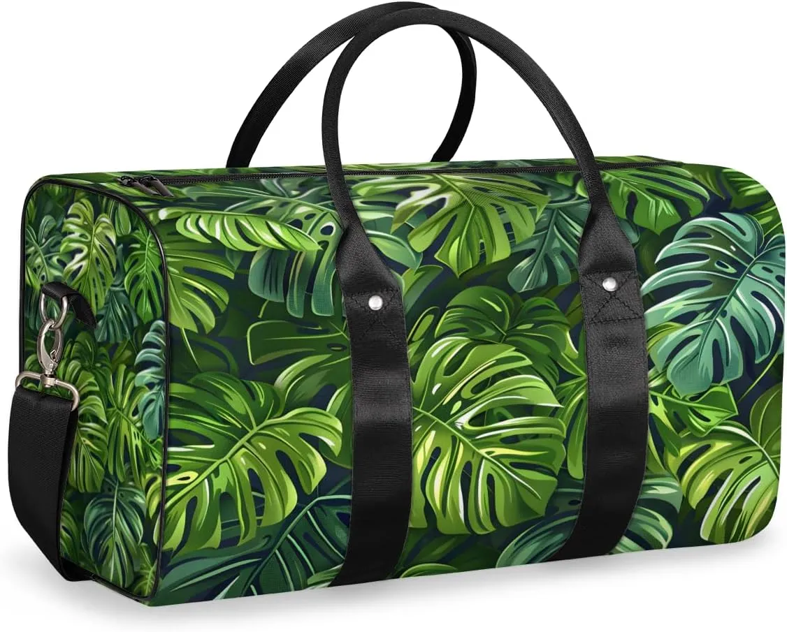 Tropical Leaves Travel Duffle Bag for Women Men Gym Duffel Foldable Bag Waterproof Weekender Palm Monstera Leaf Duffle Tote